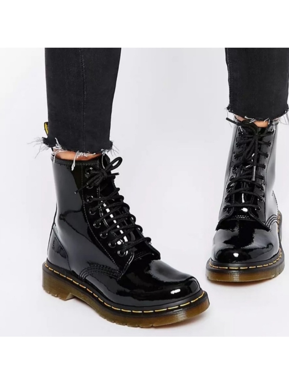 Dr Martens Black Patent Lace-Up Combat Boots - Women's Size 8